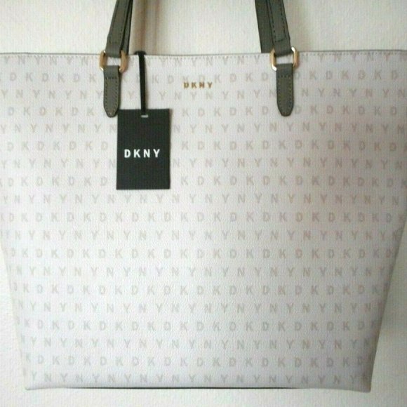 NEW DKNY Off Cream / Grey Olive Green Tote Handbag - Picture 2 of 3